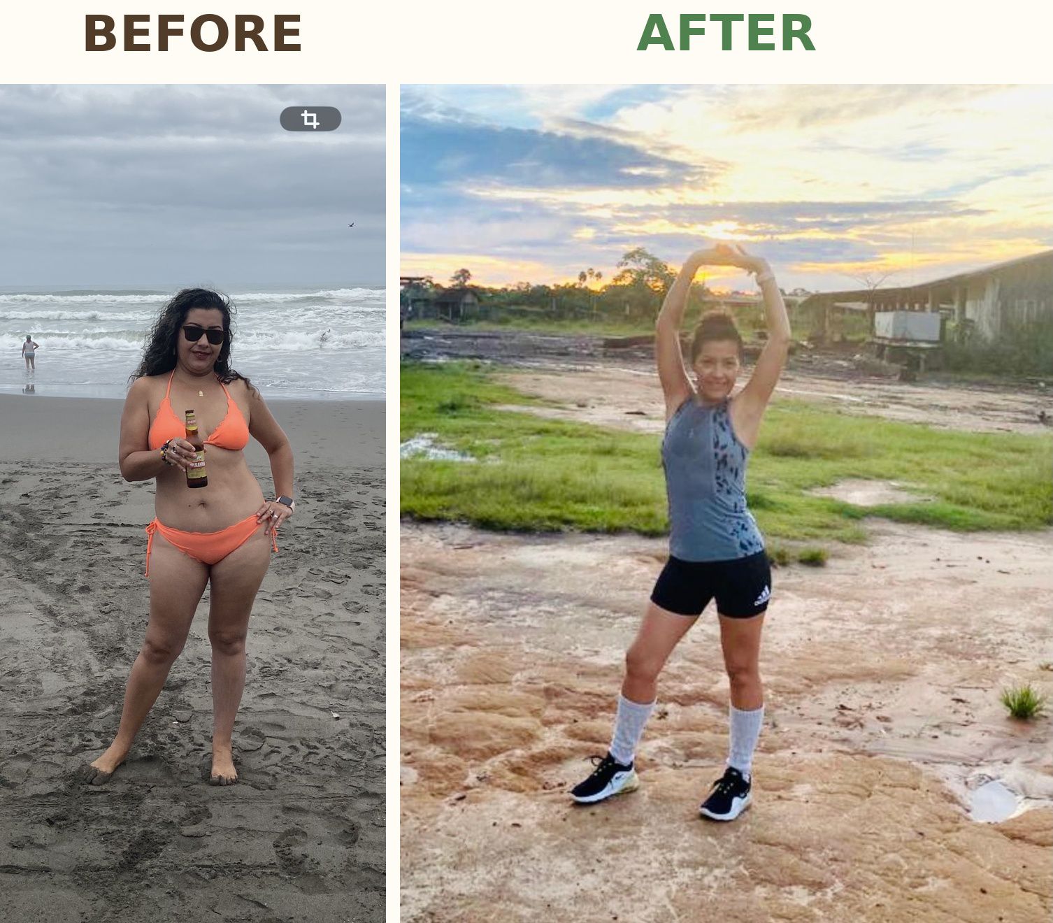 Brika's before and after transformation through perimenopause